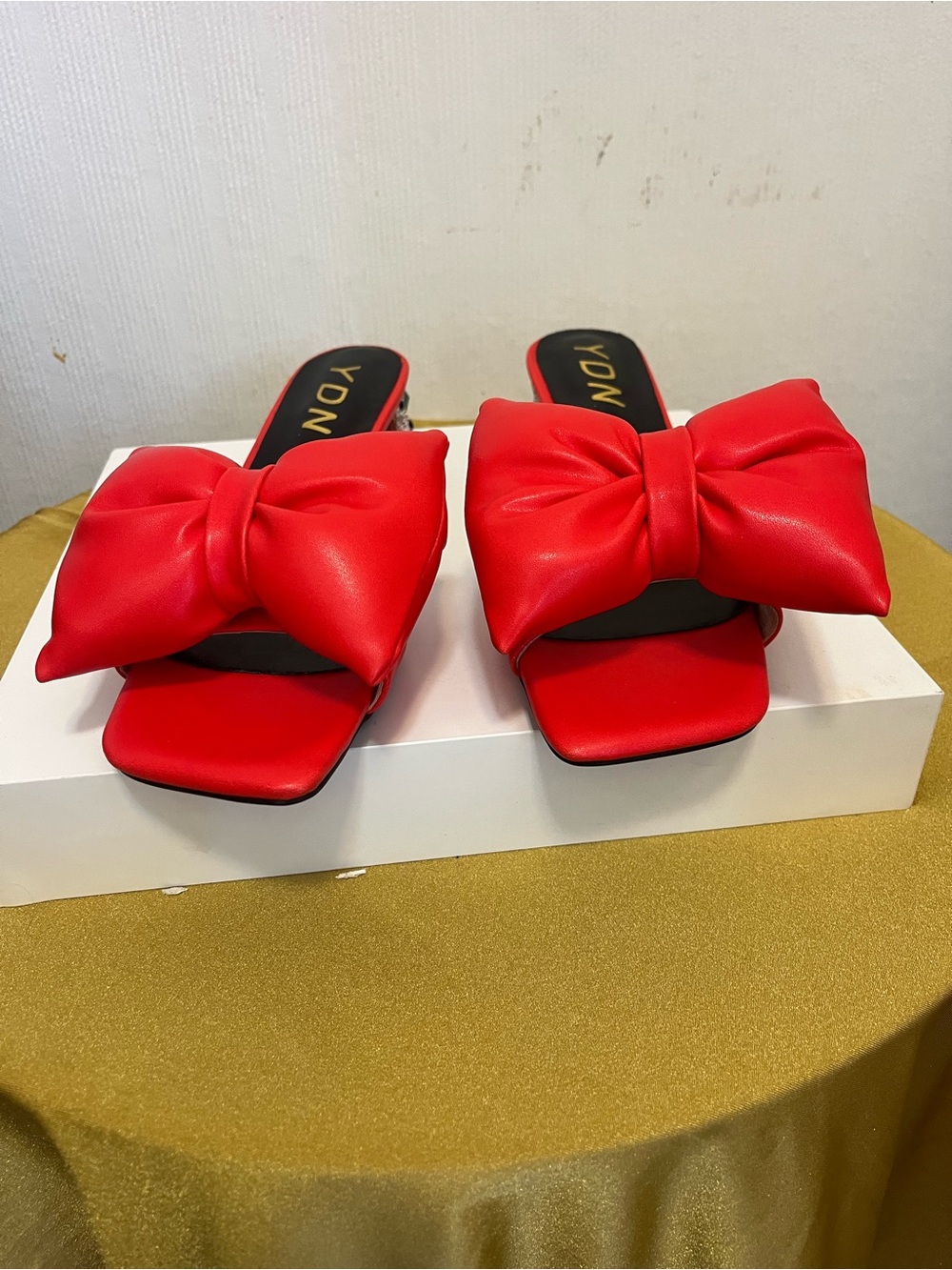 YDN Red Bow Slide Mules with Padded Upper